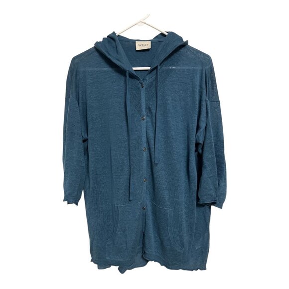 Wrap London Women’s Size US 4/6 Teal 100% Linen Hooded Button Front Cardigan - Picture 1 of 5